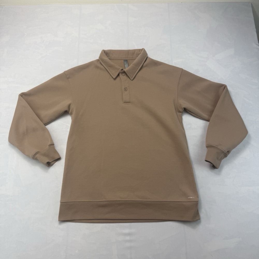 Mondetta Mens Small Tan‎ Fleece Lined Collared Sweatshirt